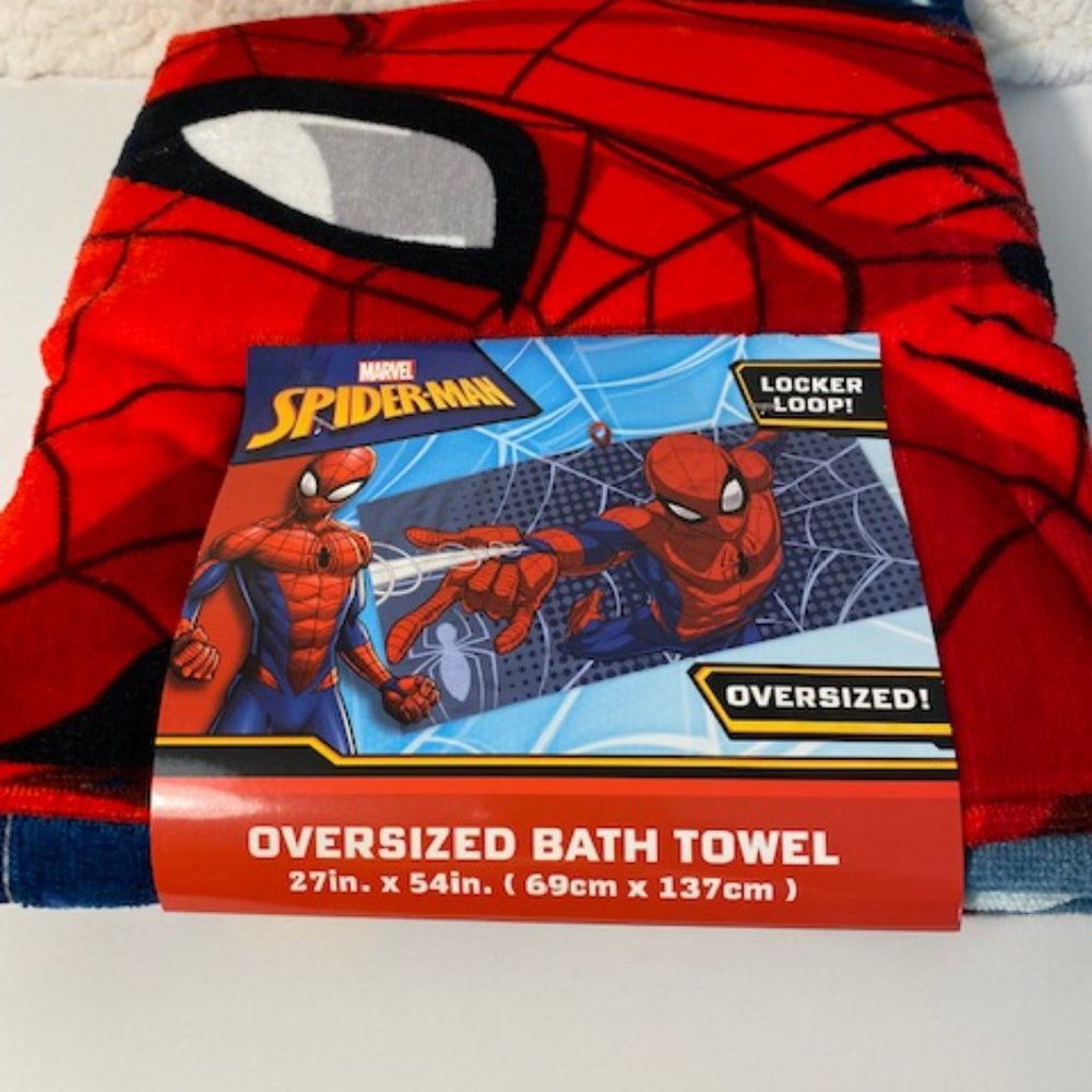 Marvel Spider-Man Oversized Bath Beach Towel Kids with Locker Loop Red Blue